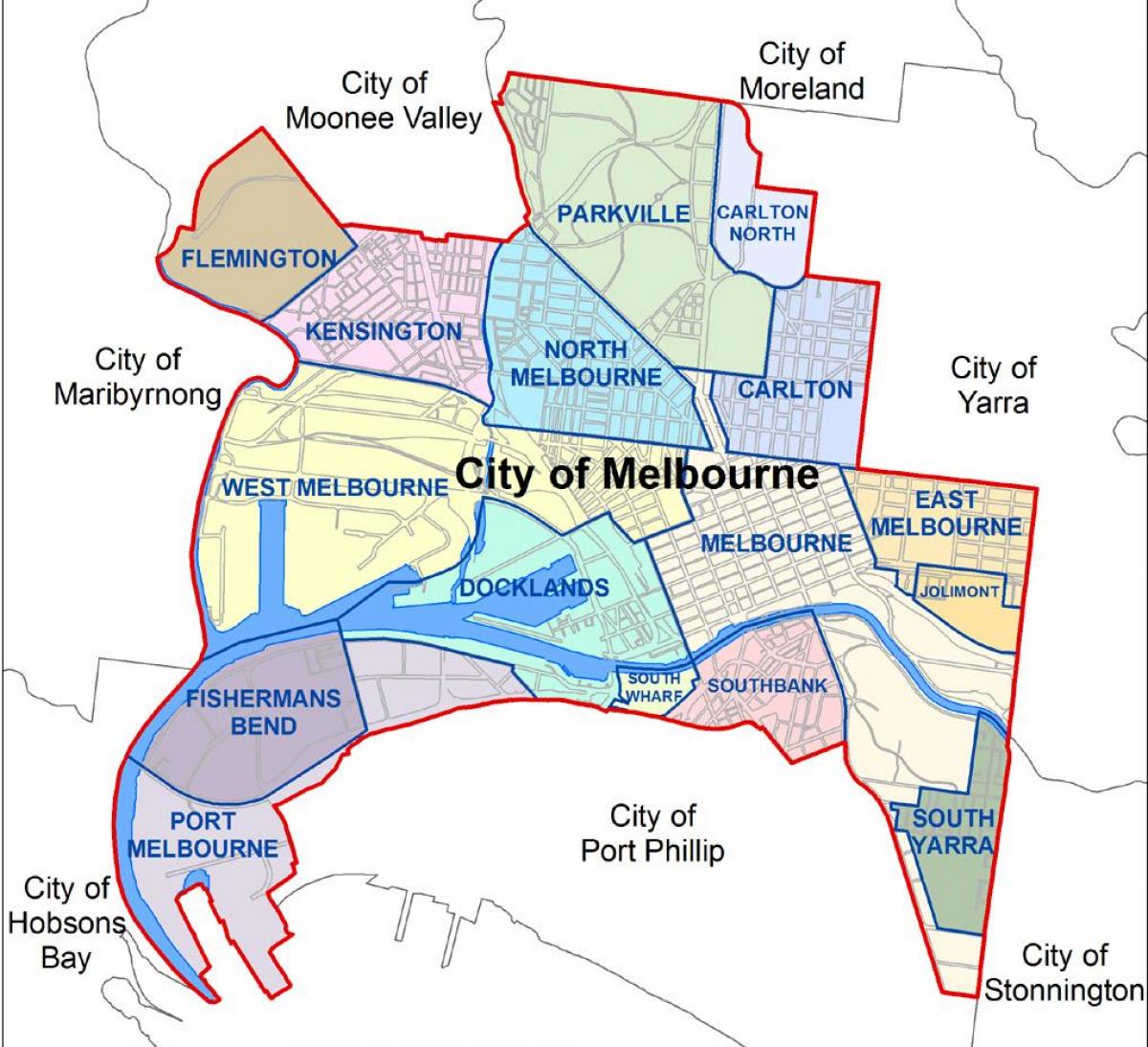 мапа града Мелбурн