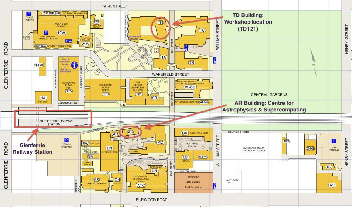 мапу кампуса Суинберн