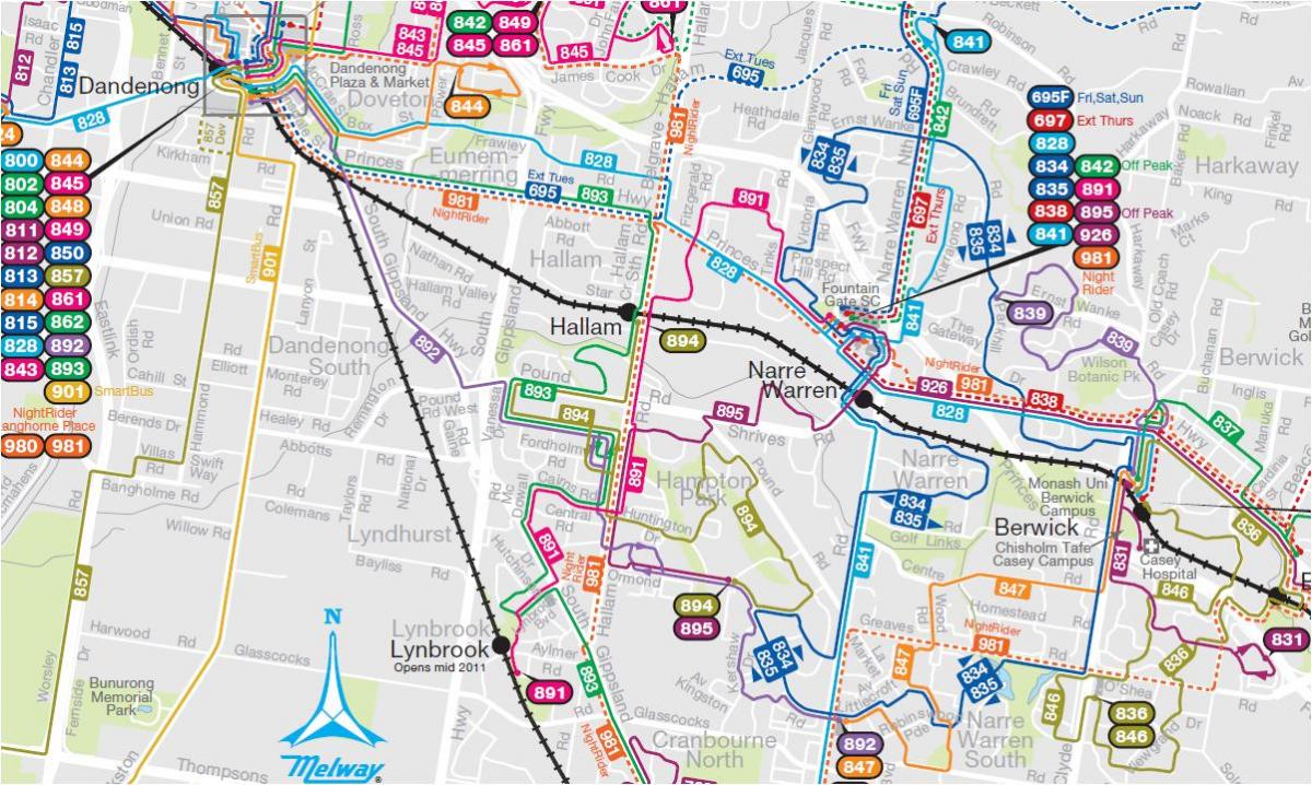 Аутобуске линије Мелбурну мапи