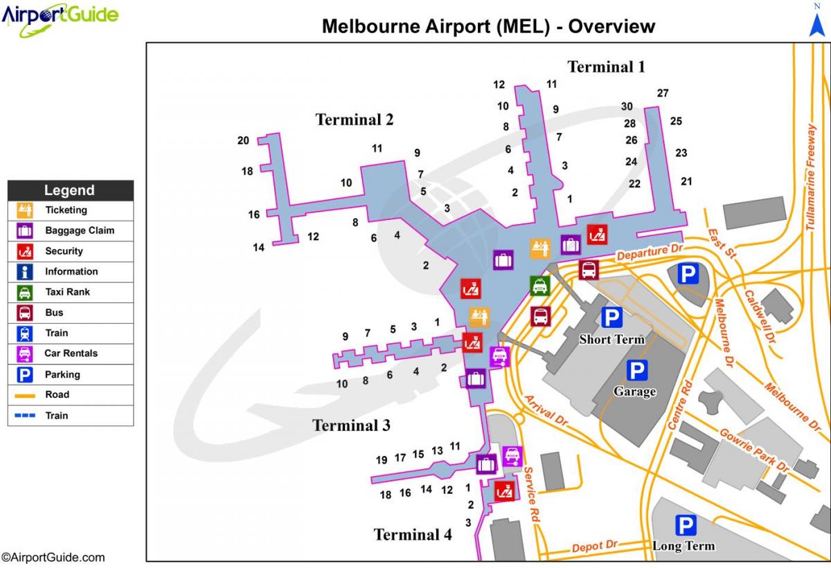 Аеродром Мелбурн Тулламарин мапи