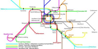 Метро воз на мапи Мелбурну